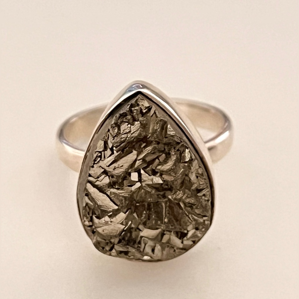 Sterling Silver Teardrop Pyrite Ring Size 7